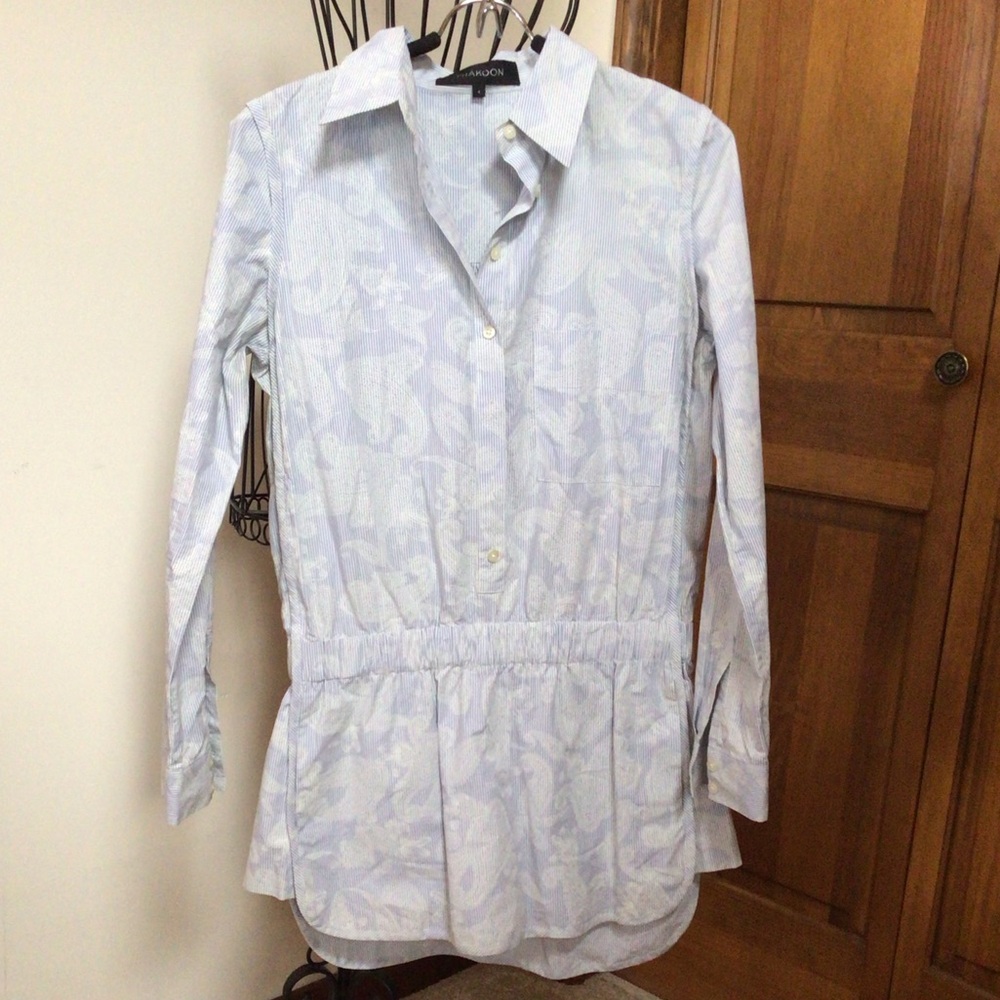 THAKOON Womens Cotton Long Sleeve Button Collar Stripped Romper Blue